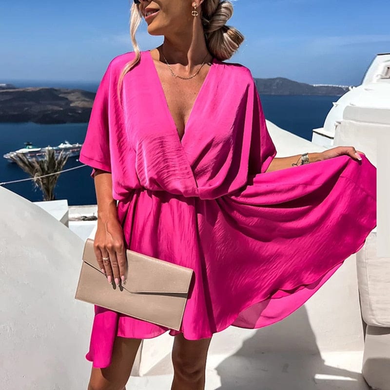 Festliches rosa Boho-Kleid mit V-Ausschnitt