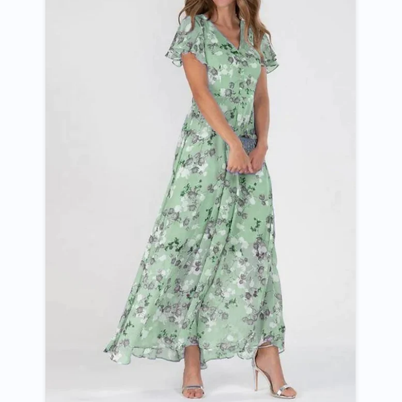 Maxikleid mit Schmetterlingsärmeln und Blumenmuster - Floral